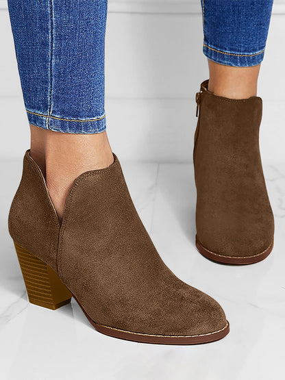 Round Toe Faux Suede Thick Heel Ankle Boots