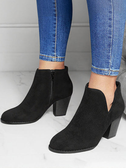 Round Toe Faux Suede Thick Heel Ankle Boots
