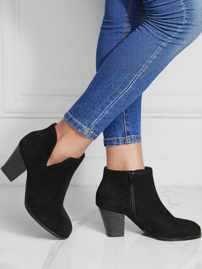 Round Toe Faux Suede Thick Heel Ankle Boots