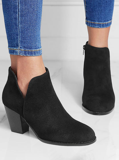 Round Toe Faux Suede Thick Heel Ankle Boots