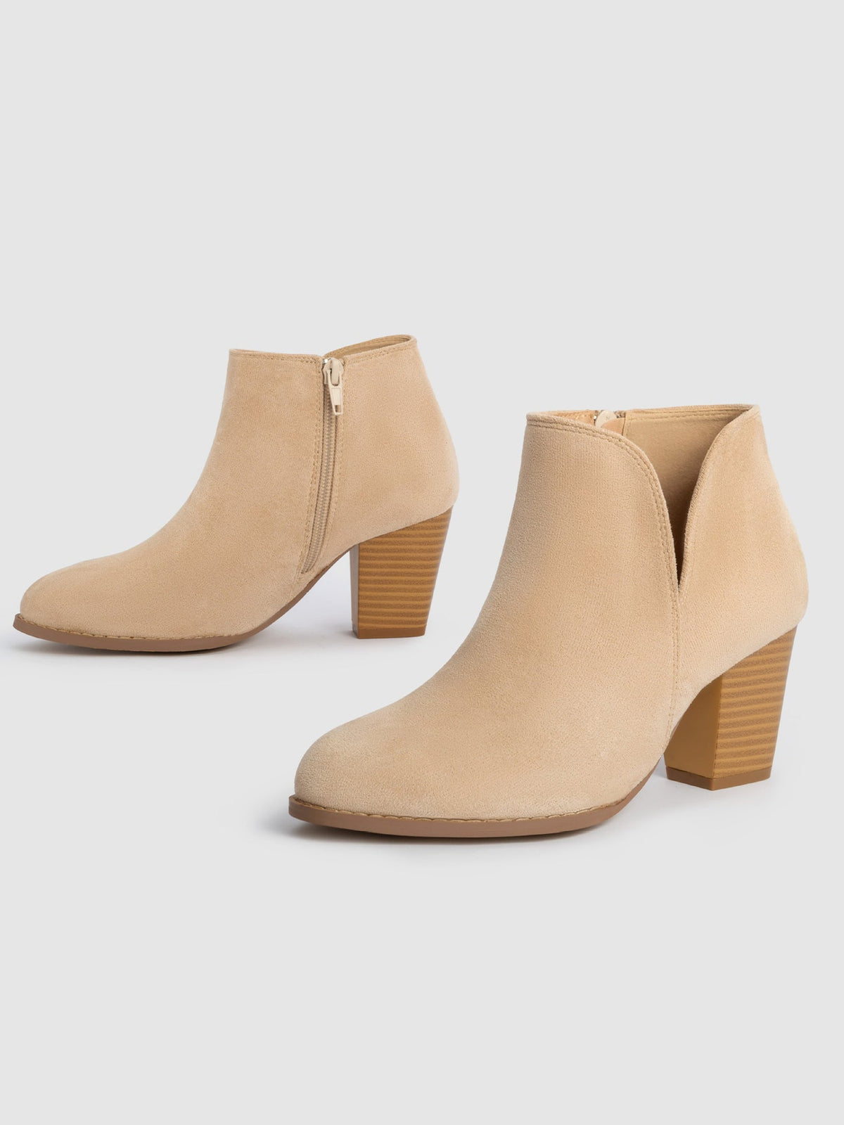 Round Toe Faux Suede Thick Heel Ankle Boots
