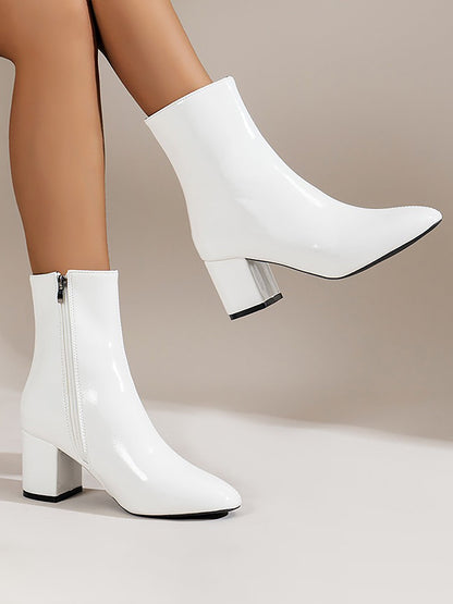 Square Toe Side Zipper Thick Heels Ankle Boots