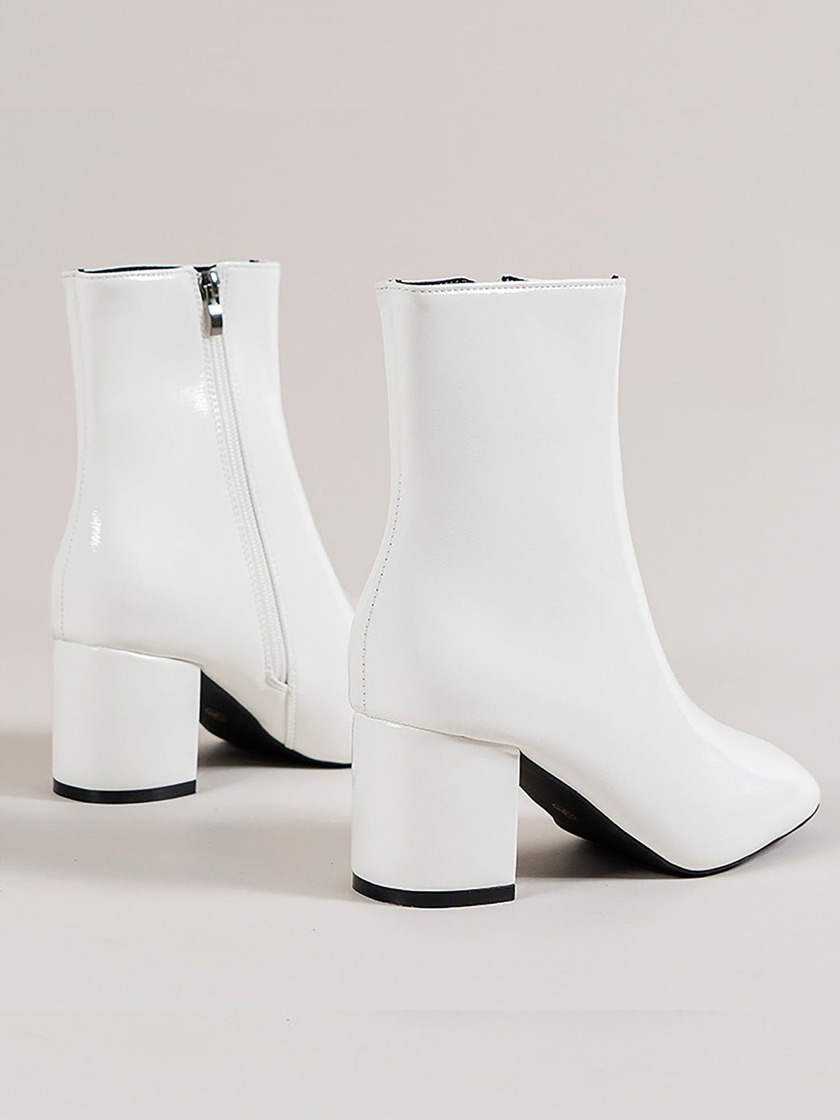 Square Toe Side Zipper Thick Heels Ankle Boots