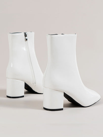Square Toe Side Zipper Thick Heels Ankle Boots