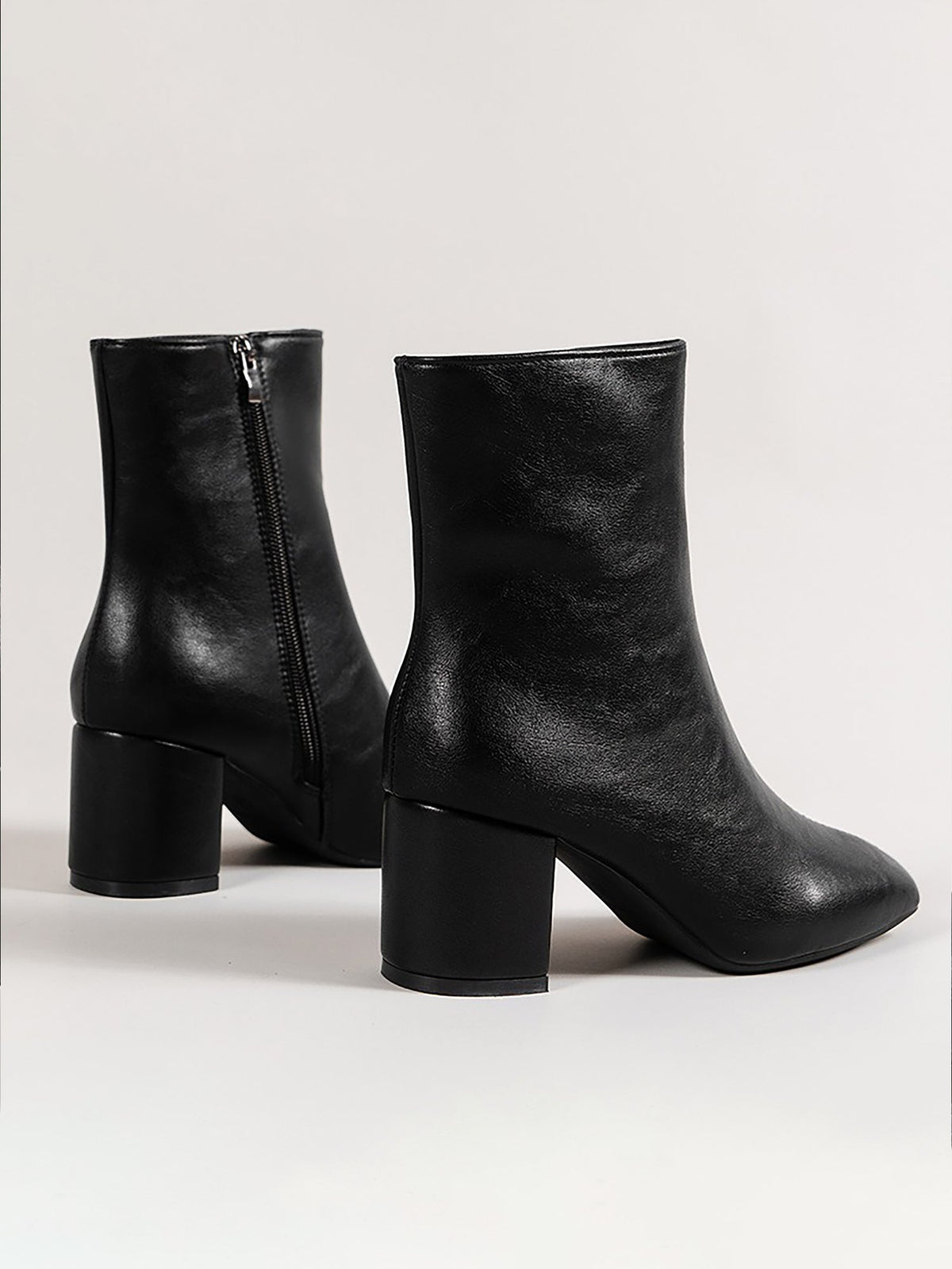Faux Leather Square Toe Side Zipper Ankle Boots