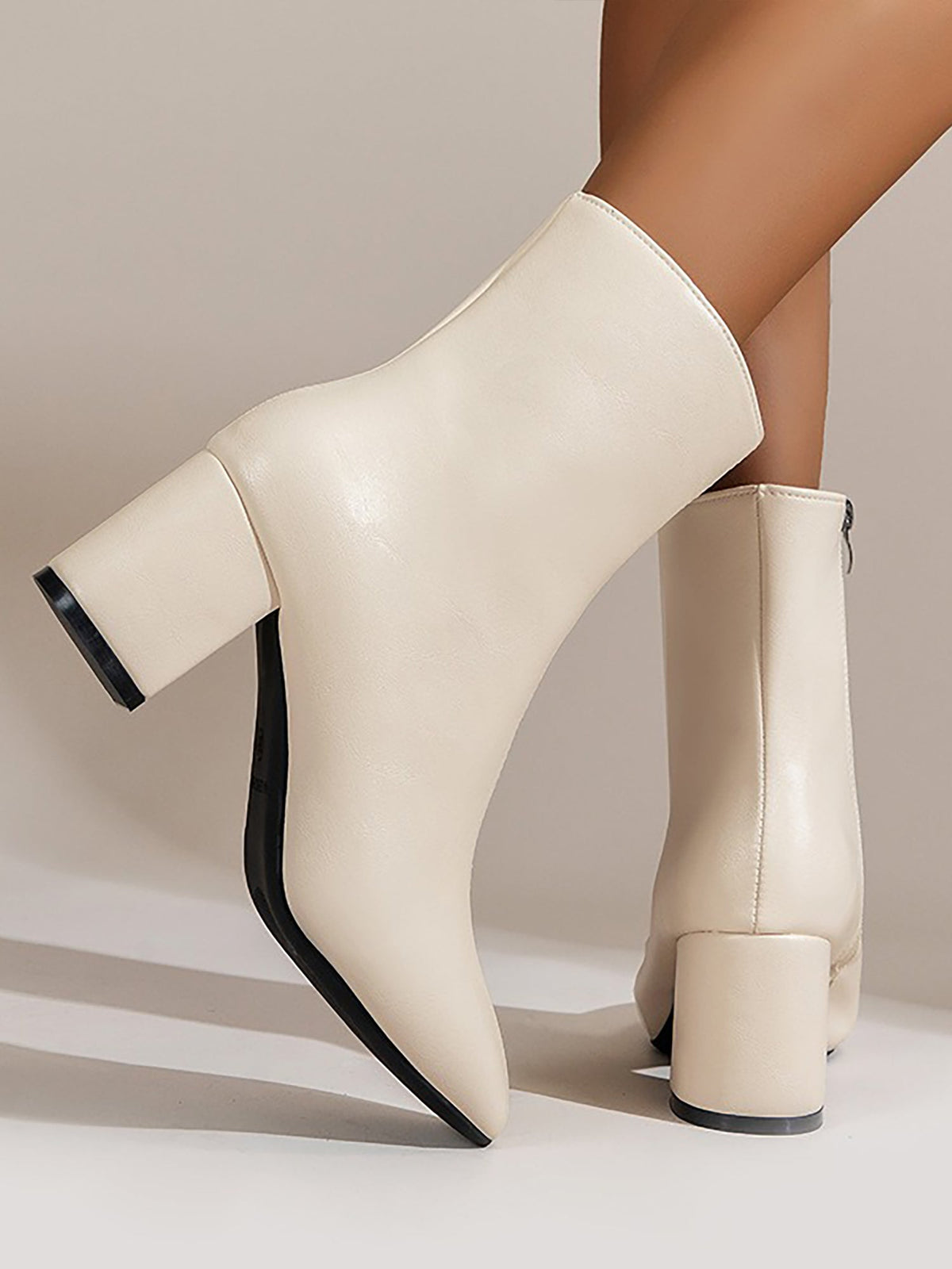 Faux Leather Square Toe Side Zipper Ankle Boots