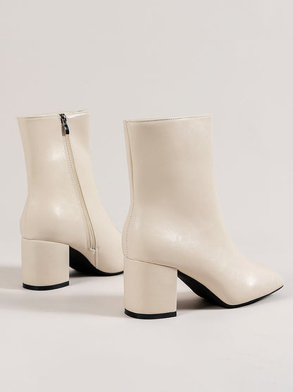 Faux Leather Square Toe Side Zipper Ankle Boots