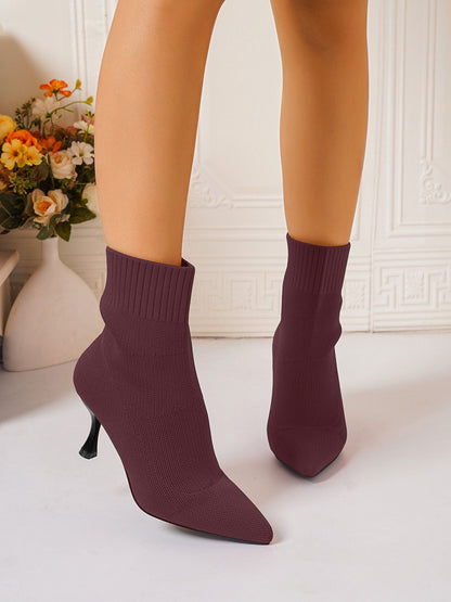 Knitted Pointed Toe Stiletto High Heel Ankle Boots