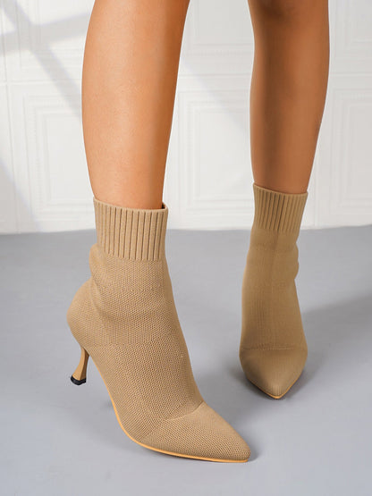 Knitted Pointed Toe Stiletto High Heel Ankle Boots