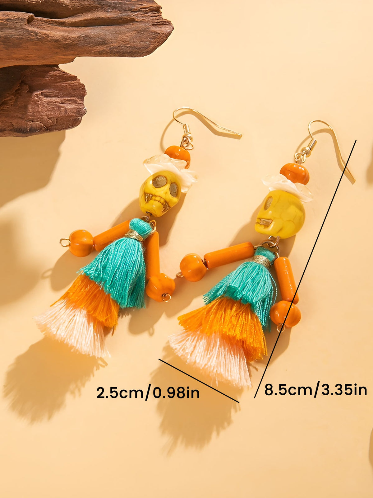 Halloween Fun Skull Tassel Beaded Dangle Earrings
