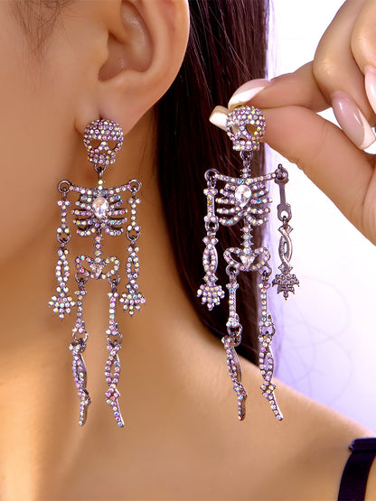 Halloween Full Skeleton Skull Diamond Glittering Earrings