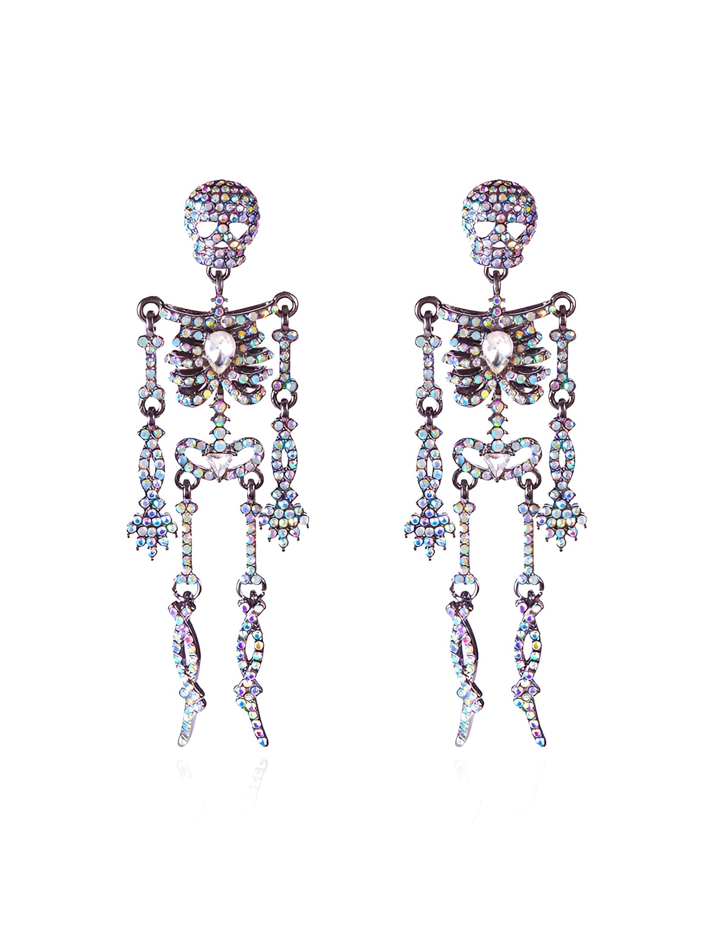 Halloween Full Skeleton Skull Diamond Glittering Earrings