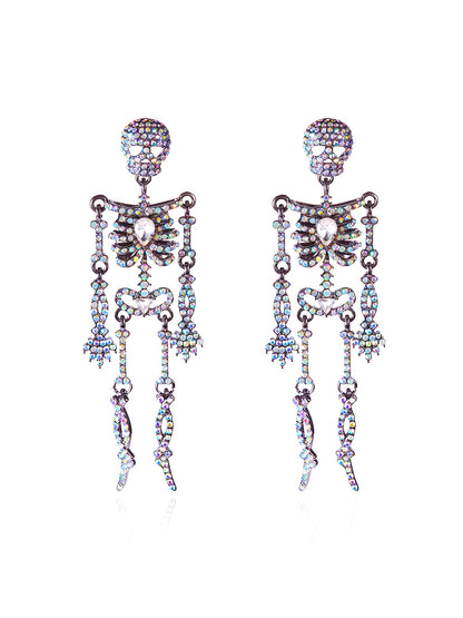 Halloween Full Skeleton Skull Diamond Glittering Earrings