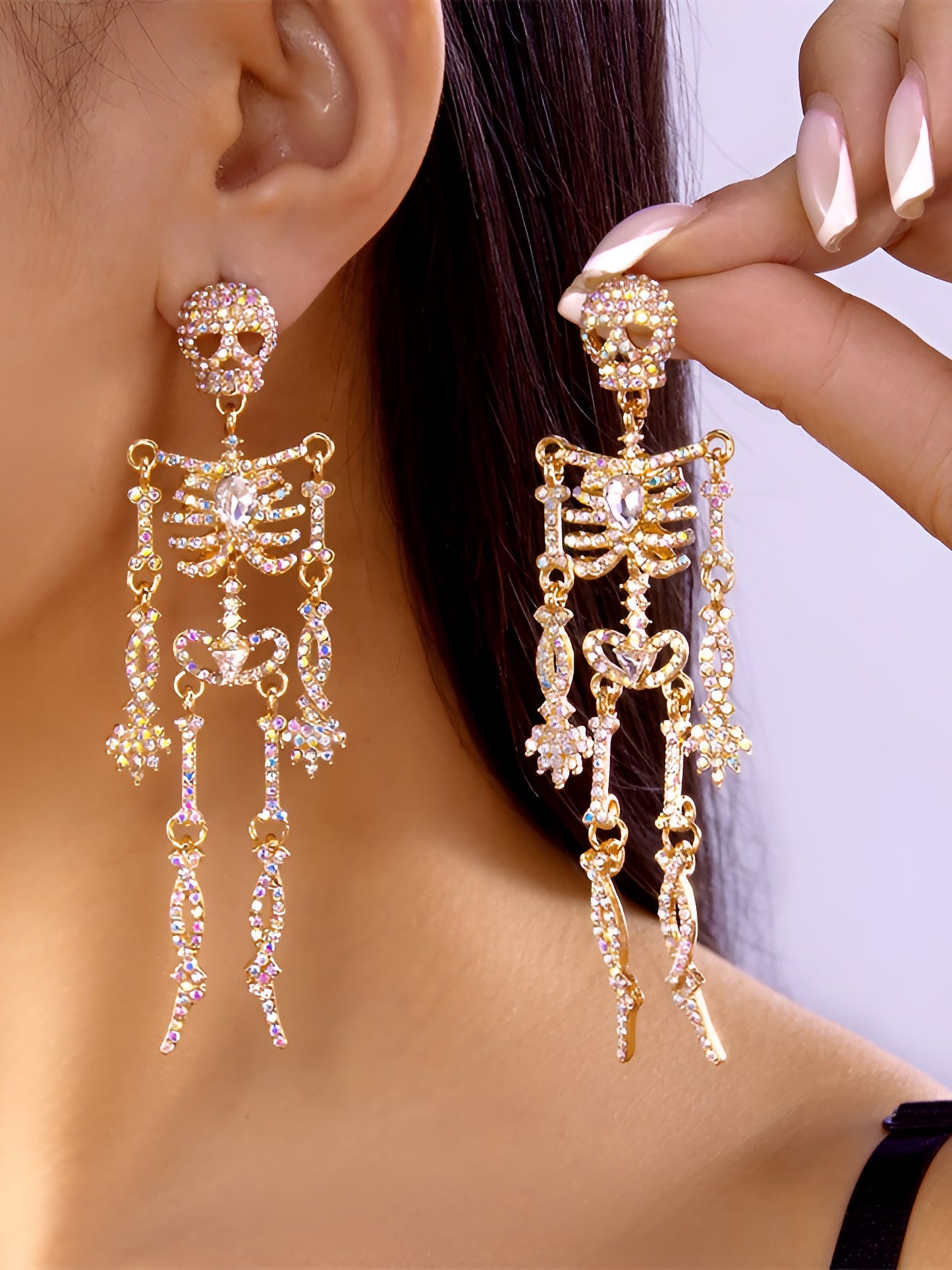 Halloween Full Skeleton Skull Diamond Glittering Earrings