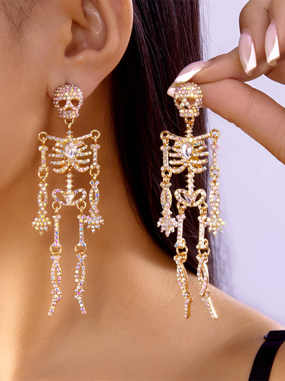 Halloween Full Skeleton Skull Diamond Glittering Earrings