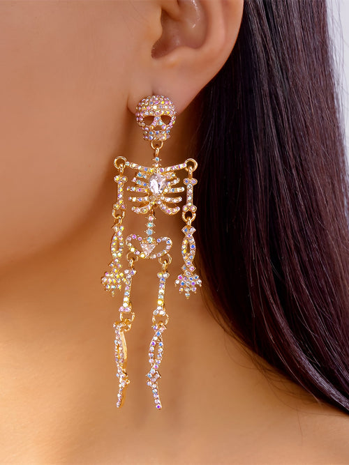 Halloween Full Skeleton Skull Diamond Glittering Earrings