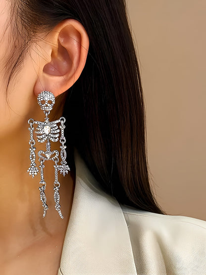 Halloween Full Skeleton Skull Diamond Glittering Earrings