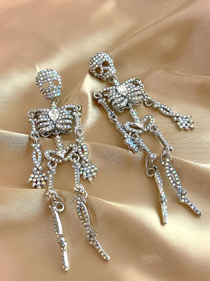 Halloween Full Skeleton Skull Diamond Glittering Earrings