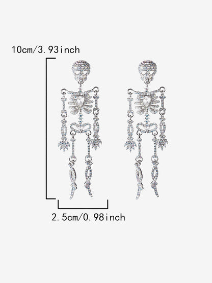Halloween Full Skeleton Skull Diamond Glittering Earrings