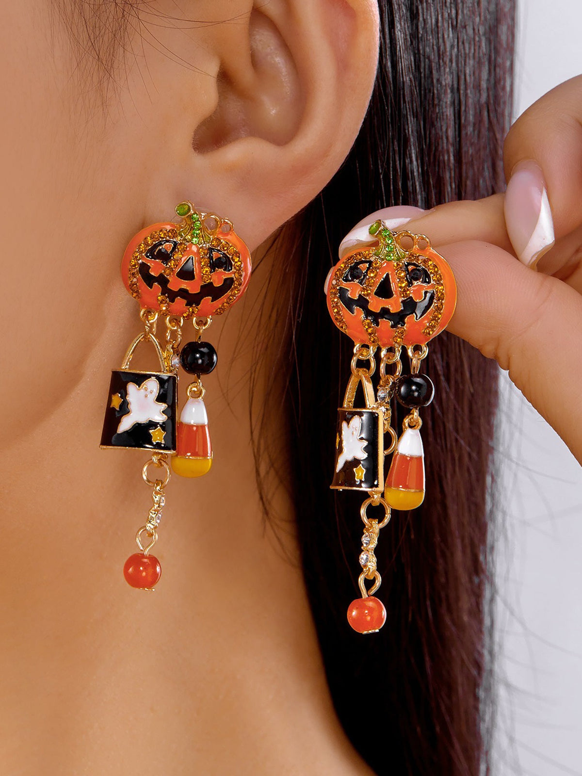 Halloween Faux Diamond Pumpkin Earrings