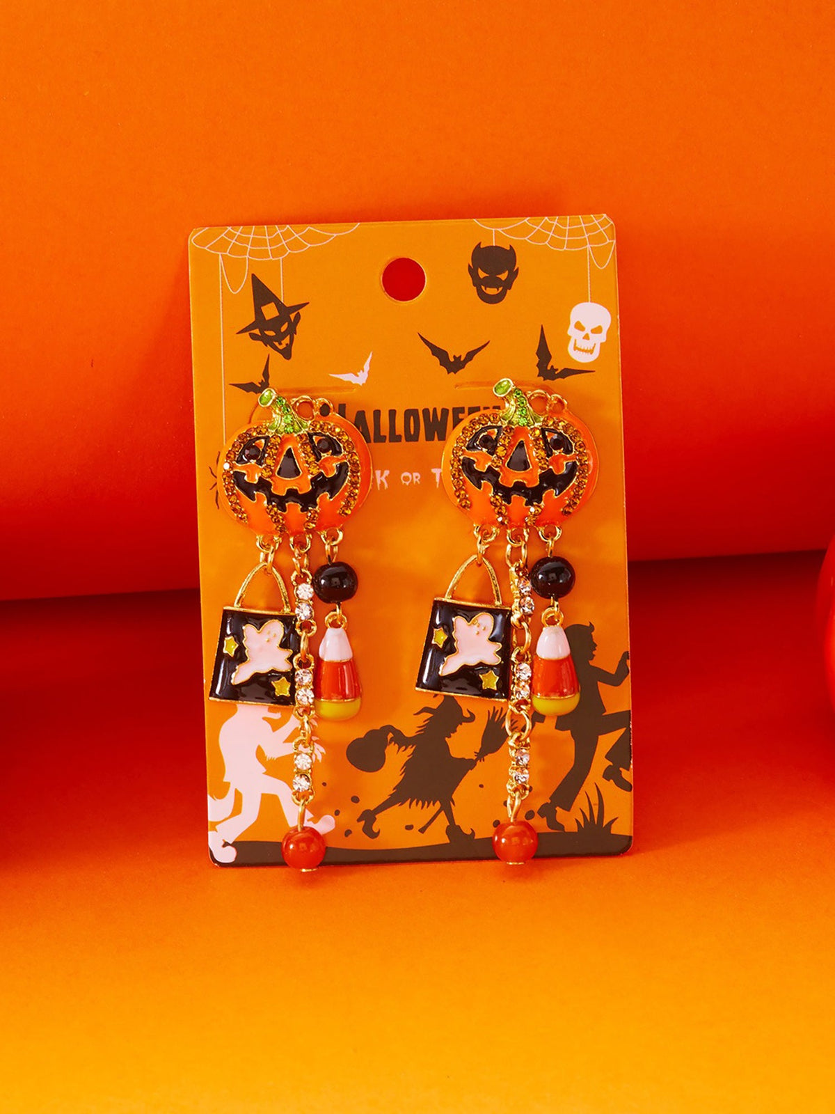 Halloween Faux Diamond Pumpkin Earrings