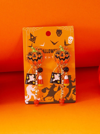 Halloween Faux Diamond Pumpkin Earrings