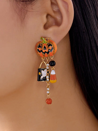 Halloween Faux Diamond Pumpkin Earrings