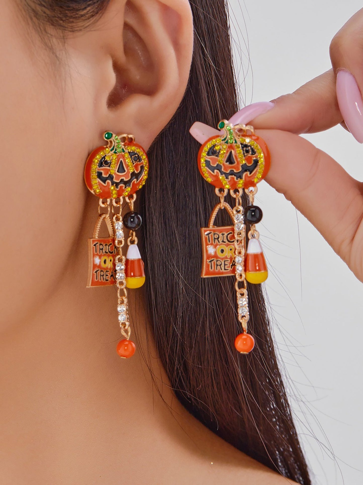 Halloween Faux Diamond Pumpkin Earrings
