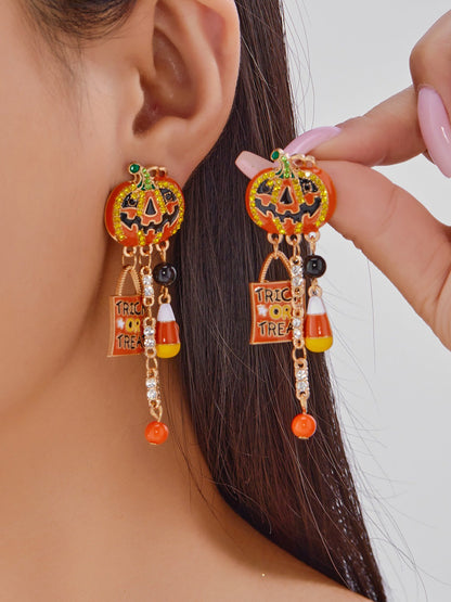 Halloween Faux Diamond Pumpkin Earrings