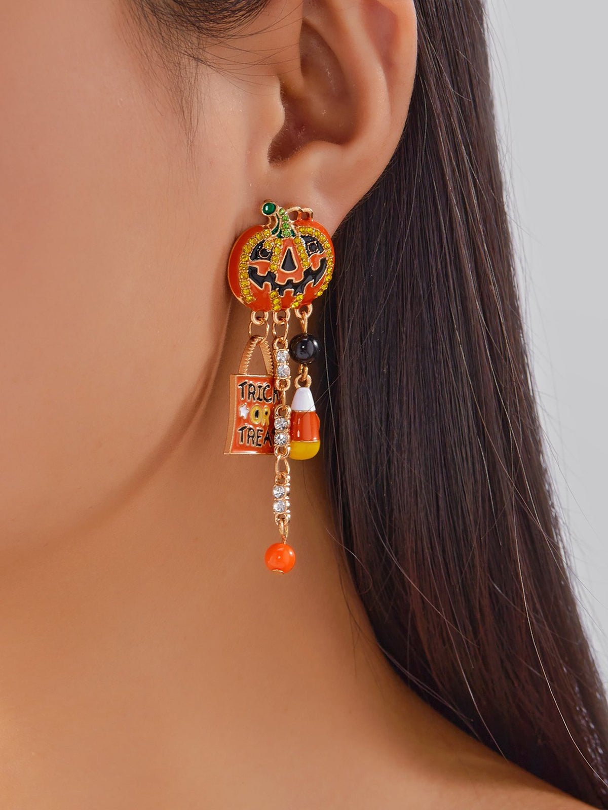 Halloween Faux Diamond Pumpkin Earrings