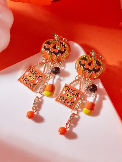 Halloween Faux Diamond Pumpkin Earrings