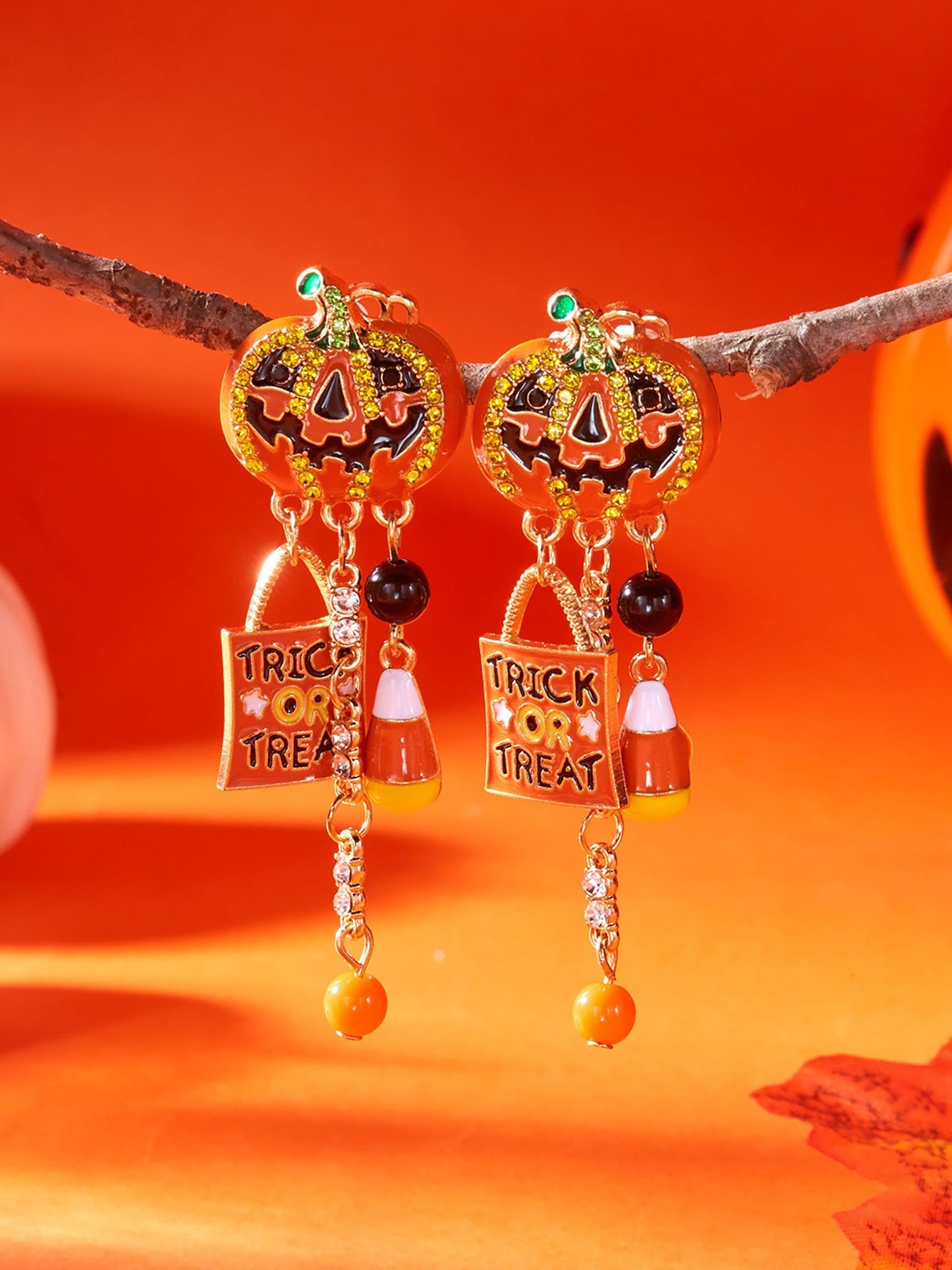 Halloween Faux Diamond Pumpkin Earrings