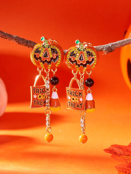 Halloween Faux Diamond Pumpkin Earrings