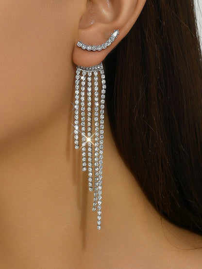 Alloy Faux Diamonds Long Tassel Earrings