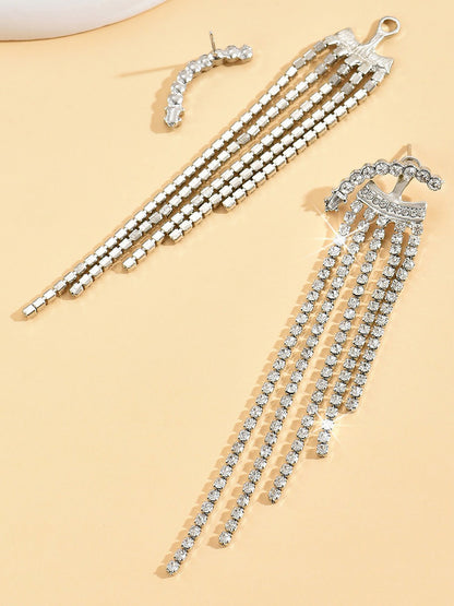 Alloy Faux Diamonds Long Tassel Earrings