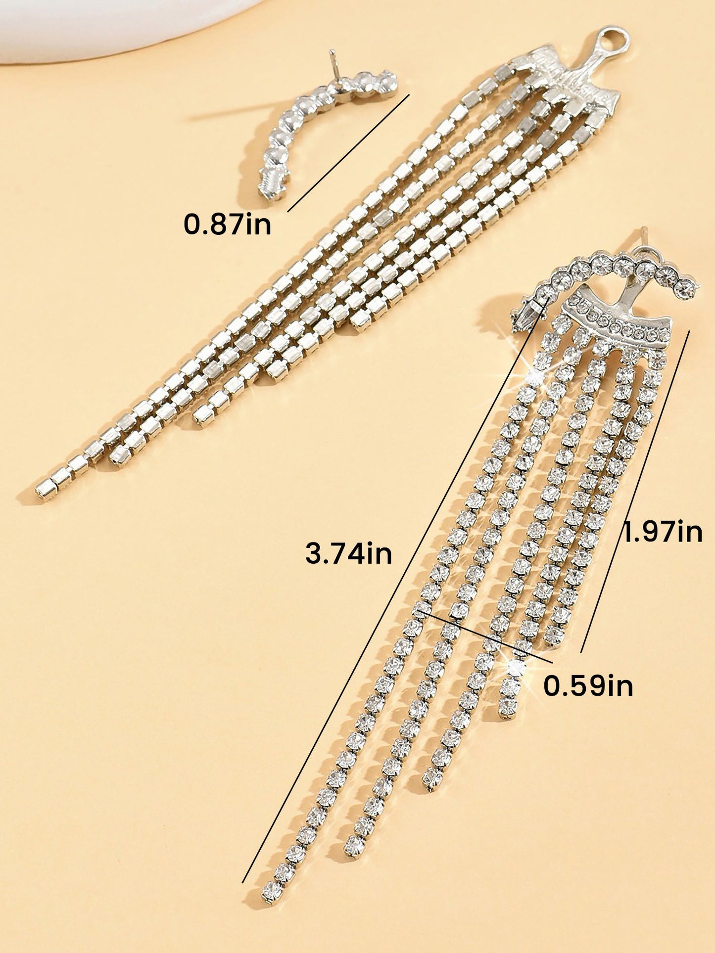 Alloy Faux Diamonds Long Tassel Earrings