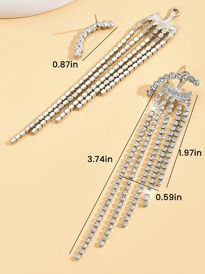 Alloy Faux Diamonds Long Tassel Earrings