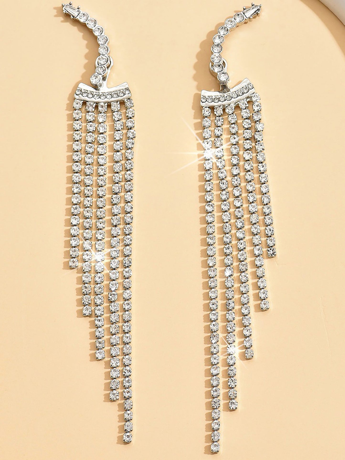 Alloy Faux Diamonds Long Tassel Earrings
