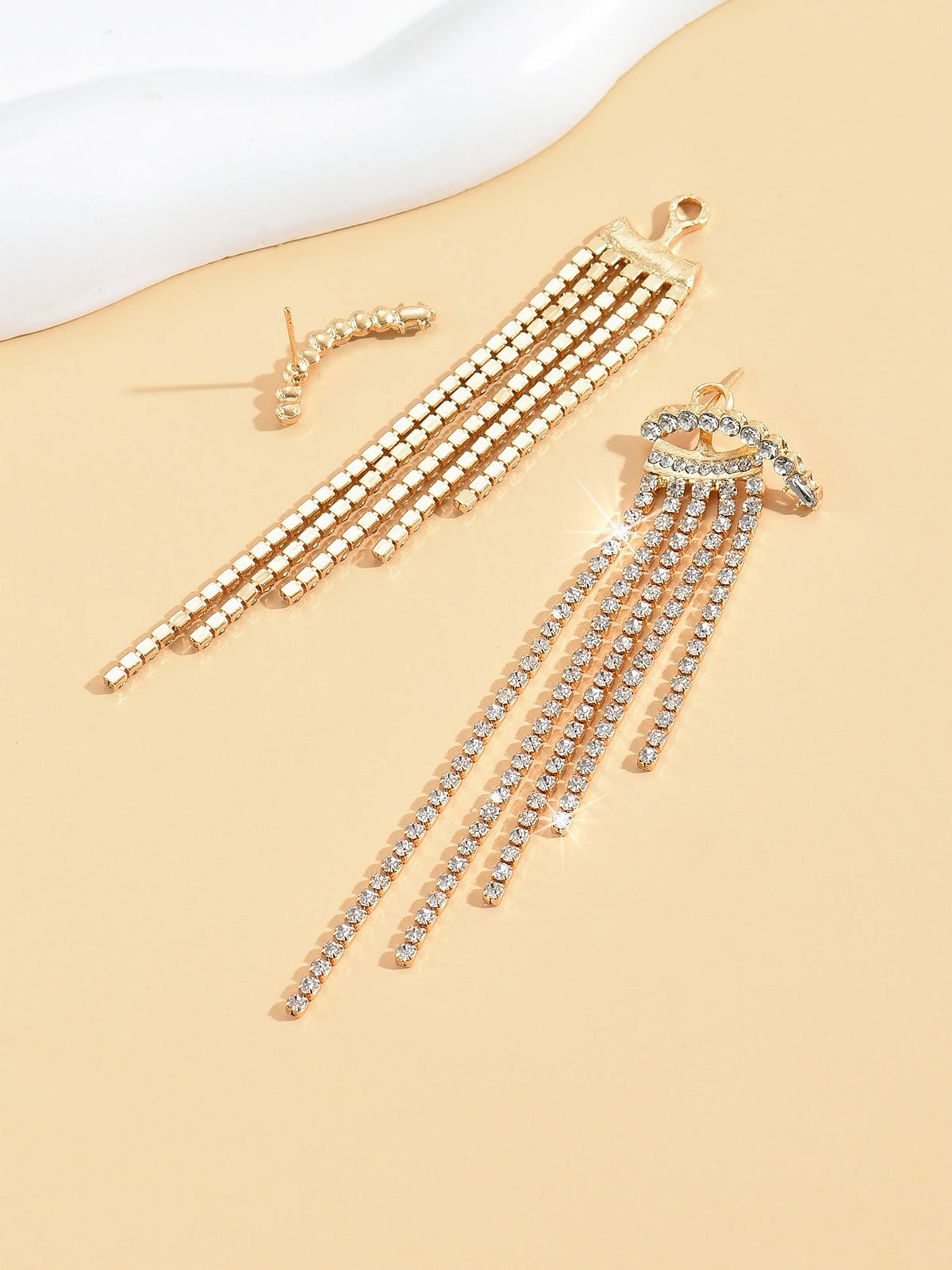 Alloy Faux Diamonds Long Tassel Earrings