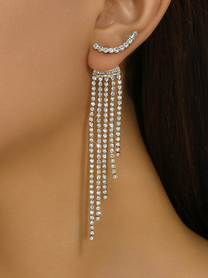 Alloy Faux Diamonds Long Tassel Earrings