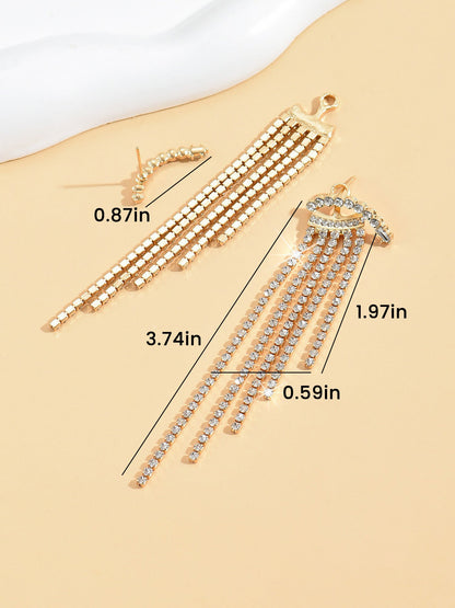 Alloy Faux Diamonds Long Tassel Earrings
