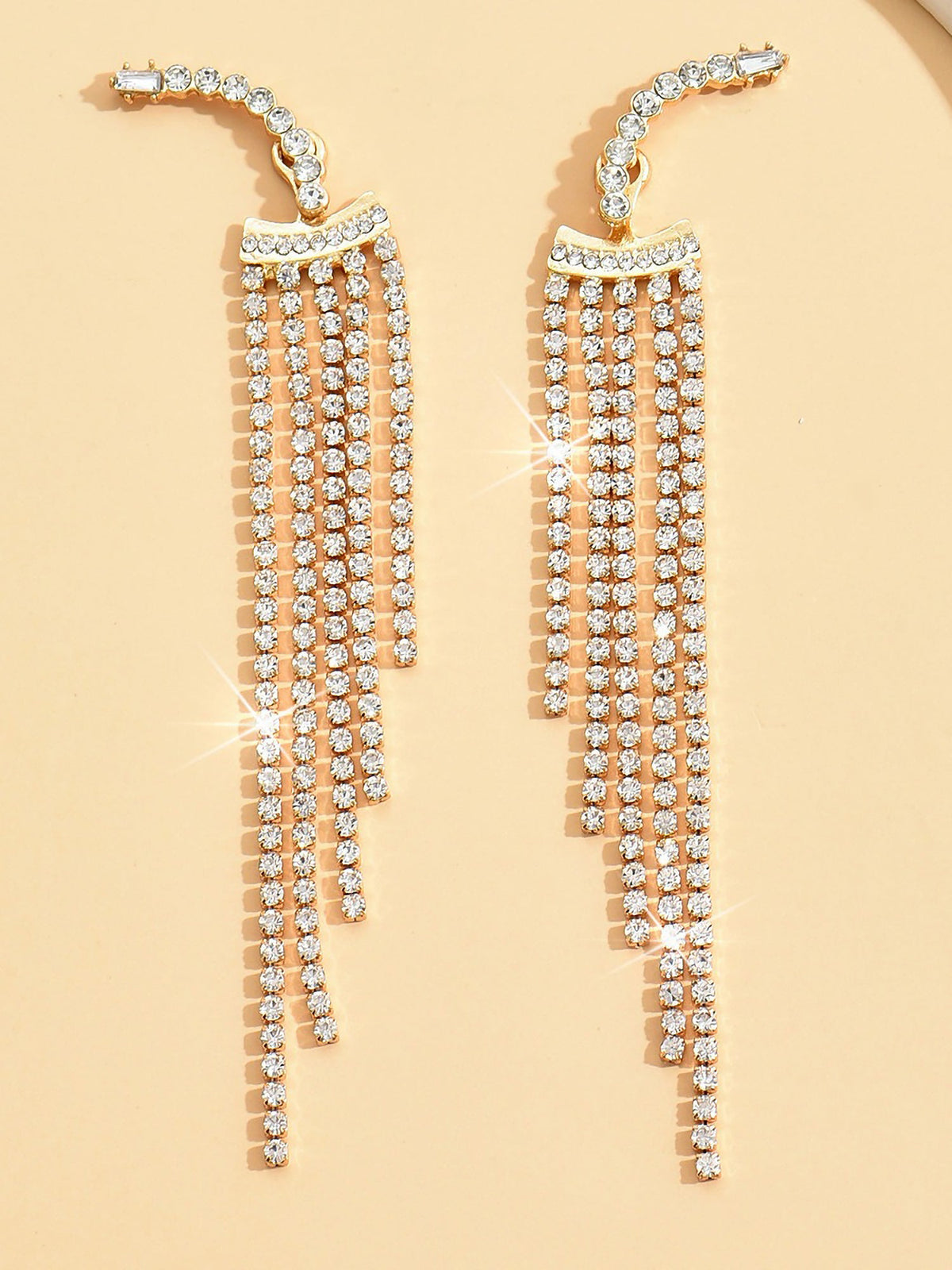 Alloy Faux Diamonds Long Tassel Earrings
