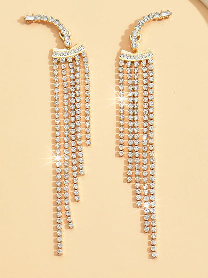 Alloy Faux Diamonds Long Tassel Earrings