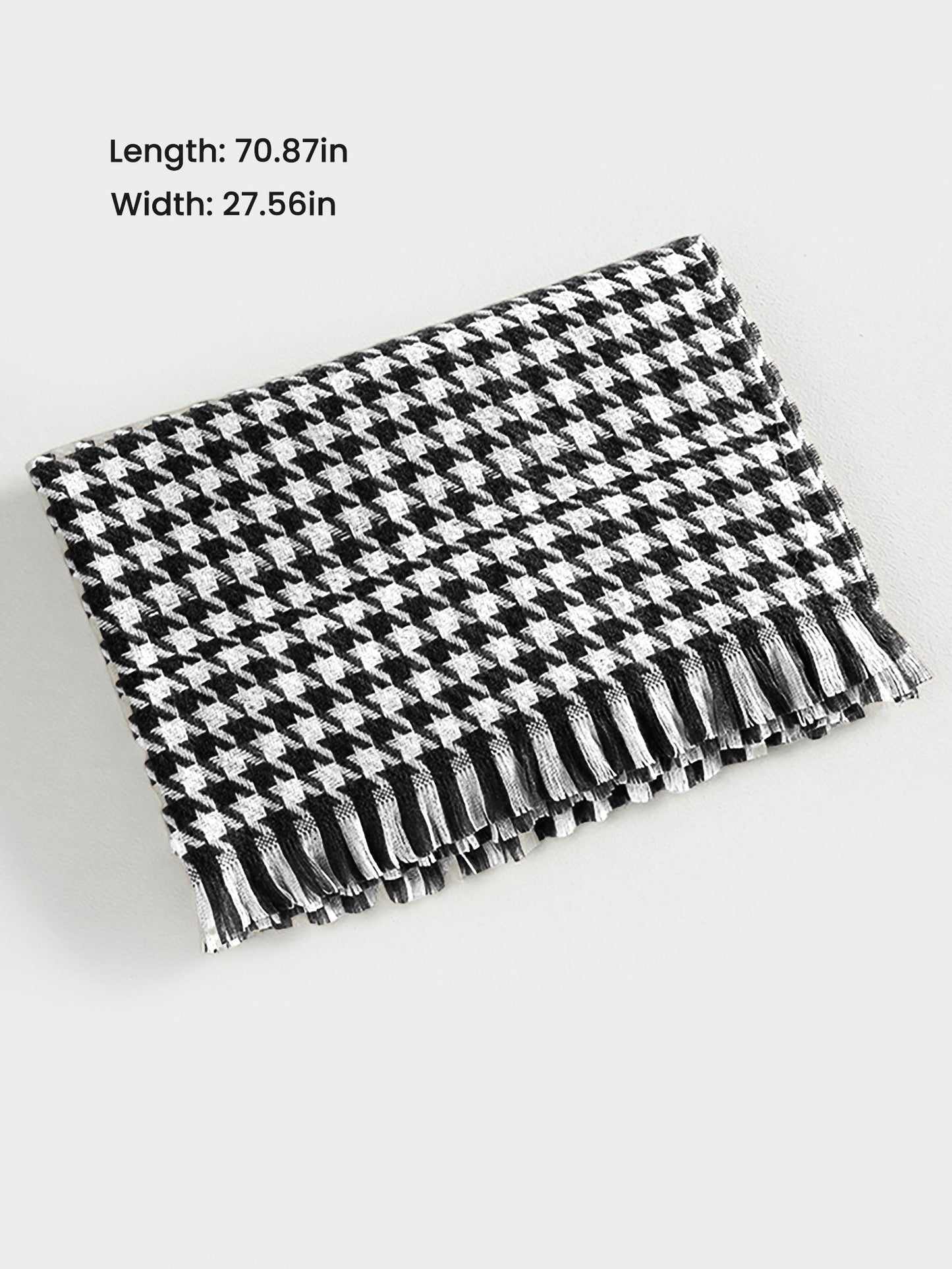 Fall Winter Houndstooth Tasseled Scarf
