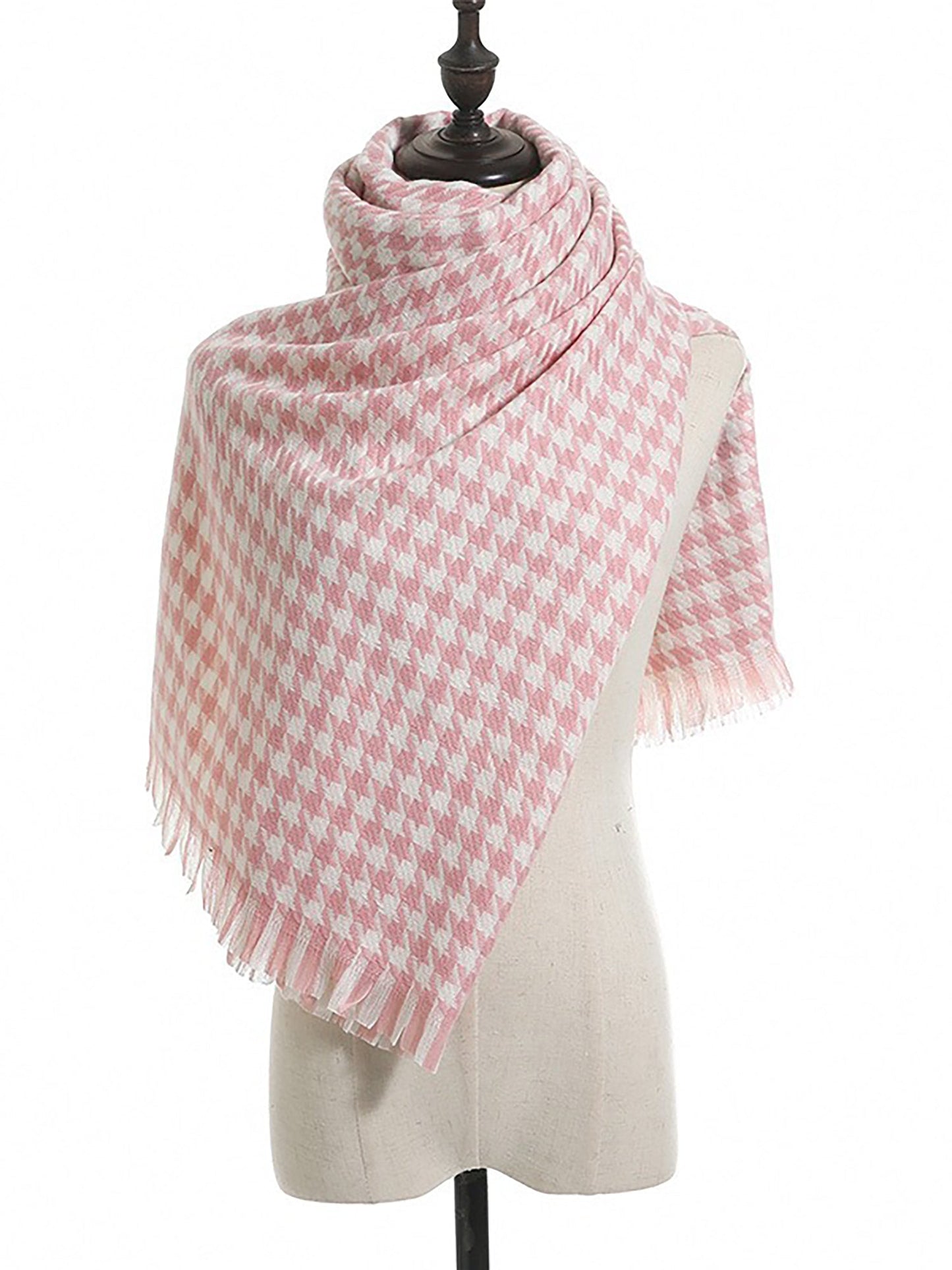 Fall Winter Houndstooth Tasseled Scarf