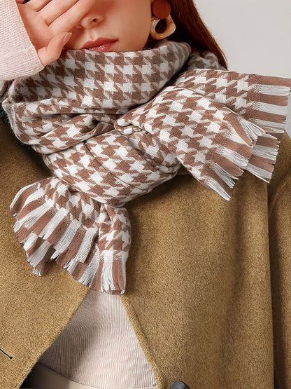 Fall Winter Houndstooth Tasseled Scarf