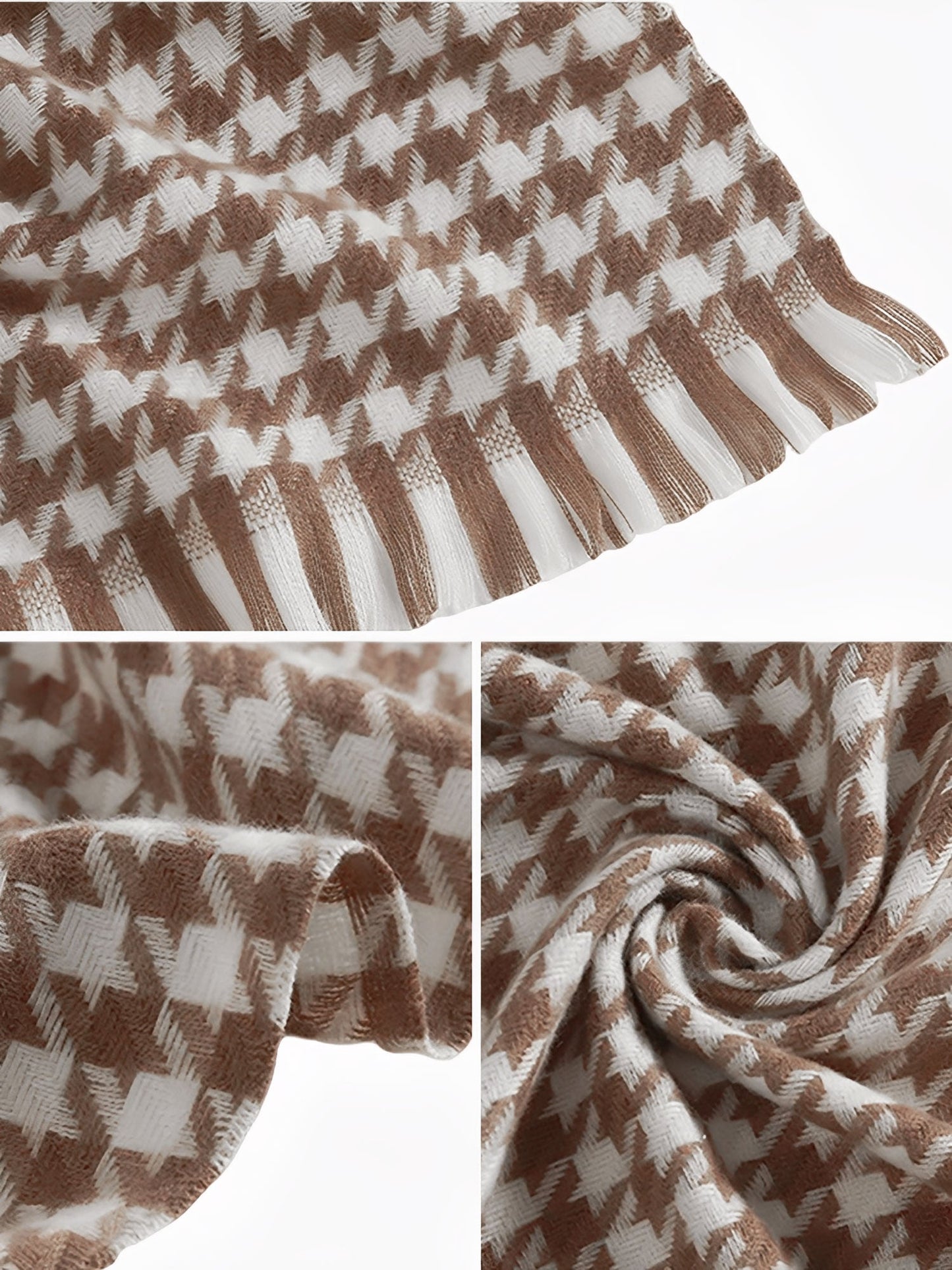 Fall Winter Houndstooth Tasseled Scarf