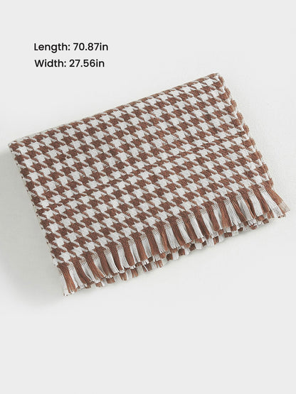 Fall Winter Houndstooth Tasseled Scarf