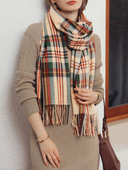 Fall Winter Geometric Plaid Tassel Scarf