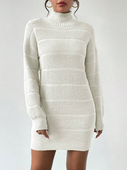 Turtleneck Long Sleeves Knitted Mini Sweater Dresss